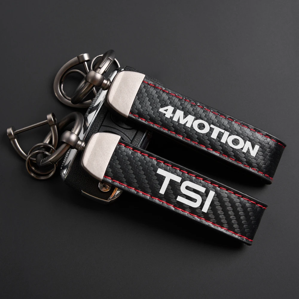 Car PU Leather Carbon Fiber Pattern Keychain For VW Volkswagen TSI TDI 4Motion Rotating Horseshoe Key Chain Car Accessories