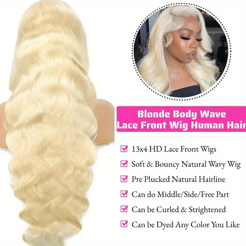Blonde 613 Echthaarperücken 13x6 Golden Body Wave Perücken 38 Zoll Körperperücken Echthaar 220 Dichte HD Lace Frontal Perücken Für Frauen
