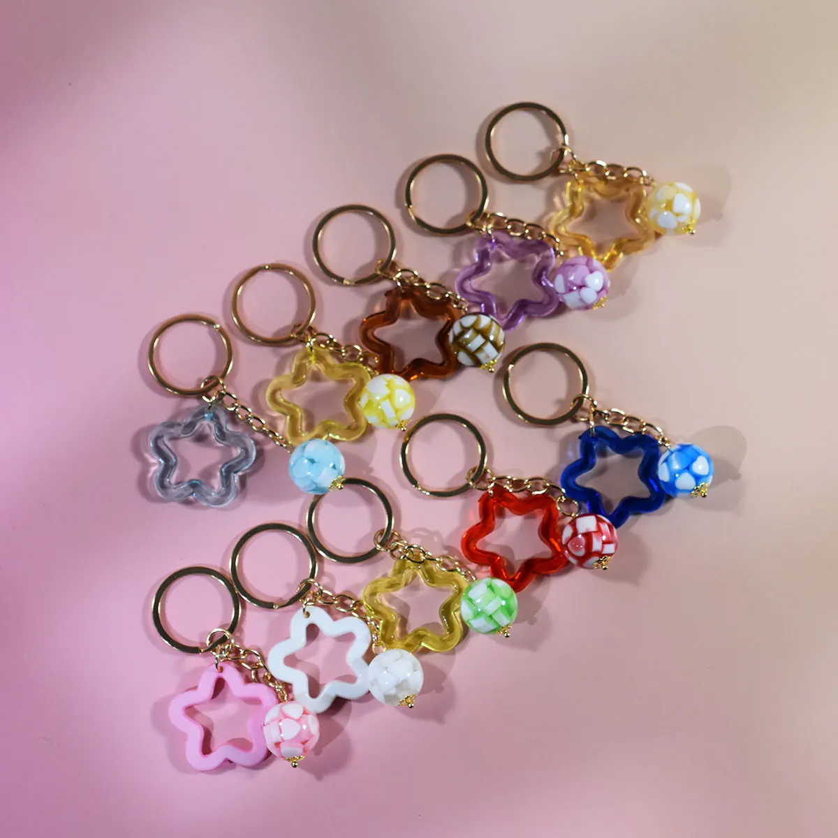 All Men And Women Hand-Made Hollow Five-Pointed Star Key Chain Smart Pattern Bead Jewelry Fashion Accessories Pendants
