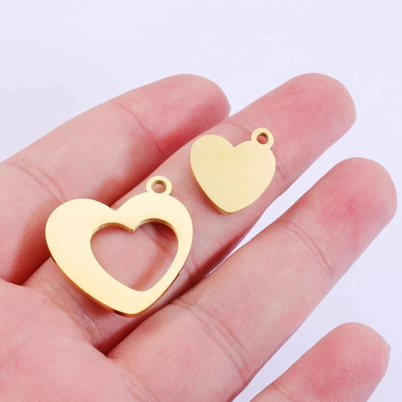 10Pairs Stainless Steel Heart Charms For DIY Making Necklace Bracelets Keychain Women's Lovers Jewelry Accessories