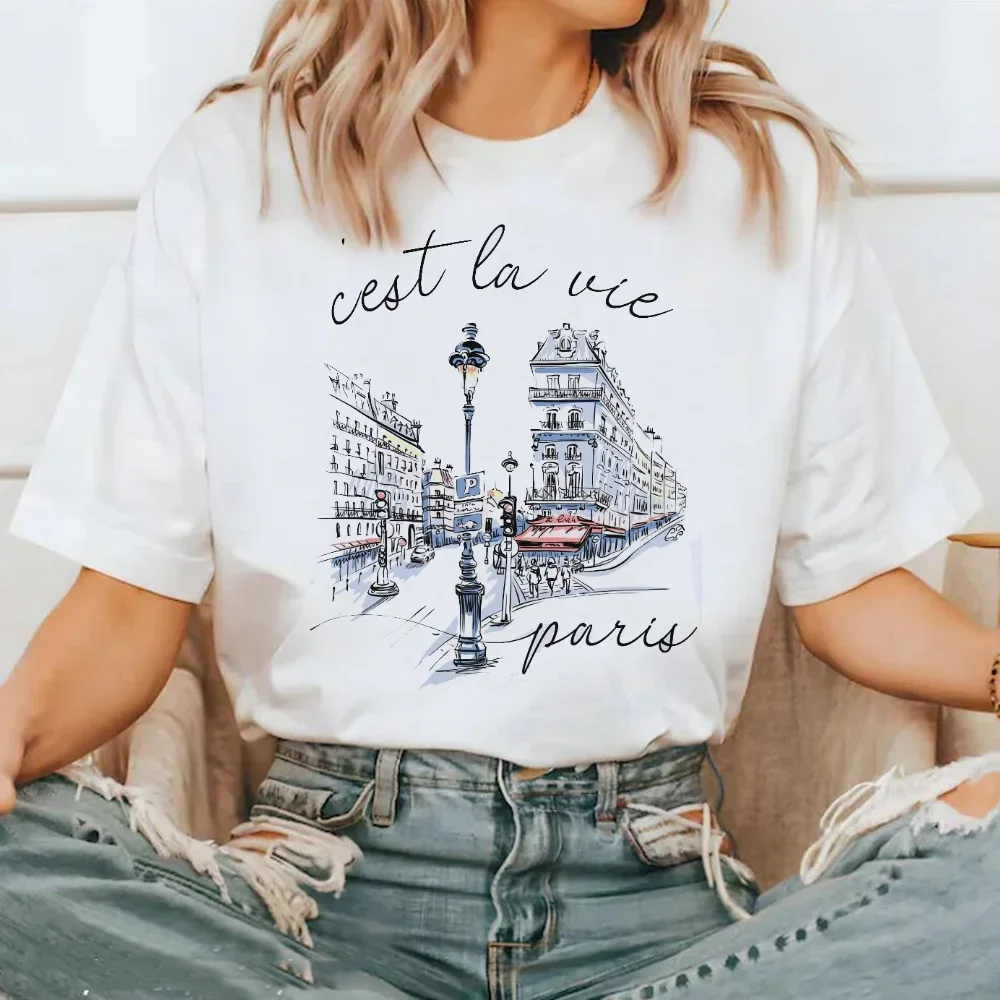 قصيرة الأكمام موضة الاتجاه الأعلى الشارع تنوعا تي شيرت نمط الجولة الرقبة البوليستر النسيج تي شيرت المرأة المطبوعة السفر T-Sh #6