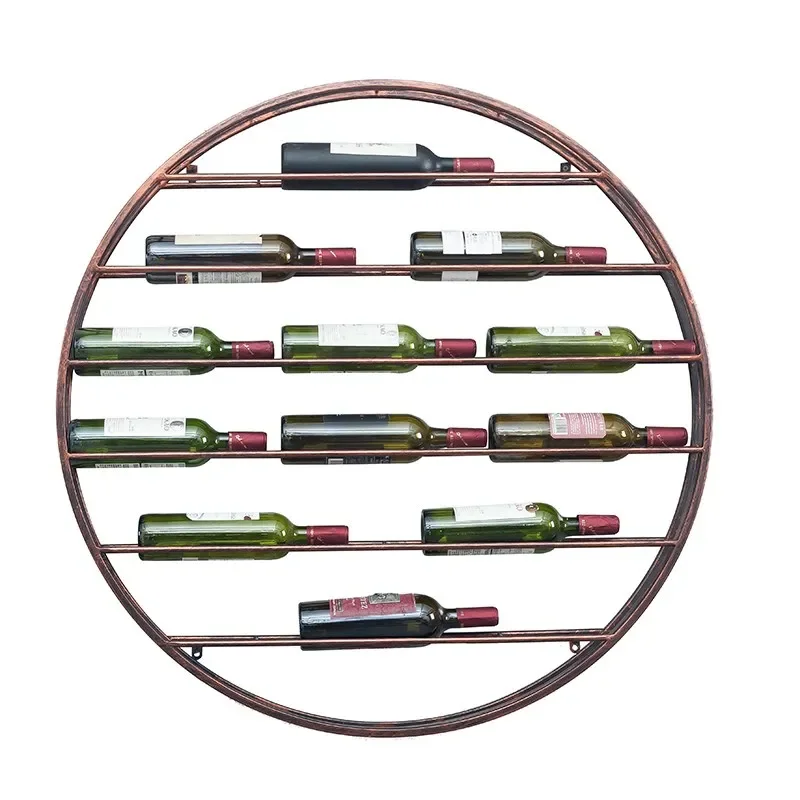 10 or 12 Bottles Luxury Round Iron Art Wine Holder Wall Mounted Hang Wine Rack Cafe Bar Restaurant Wine Display Rack Cabinet