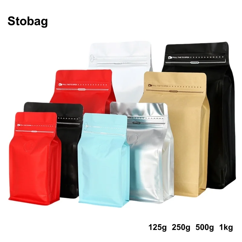 

StoBag 50pcs Coffee Beans Packaging Bag Aluminum Foil with Valve Sealed Storage for Food Powder Tea Nuts Reusable Pouches