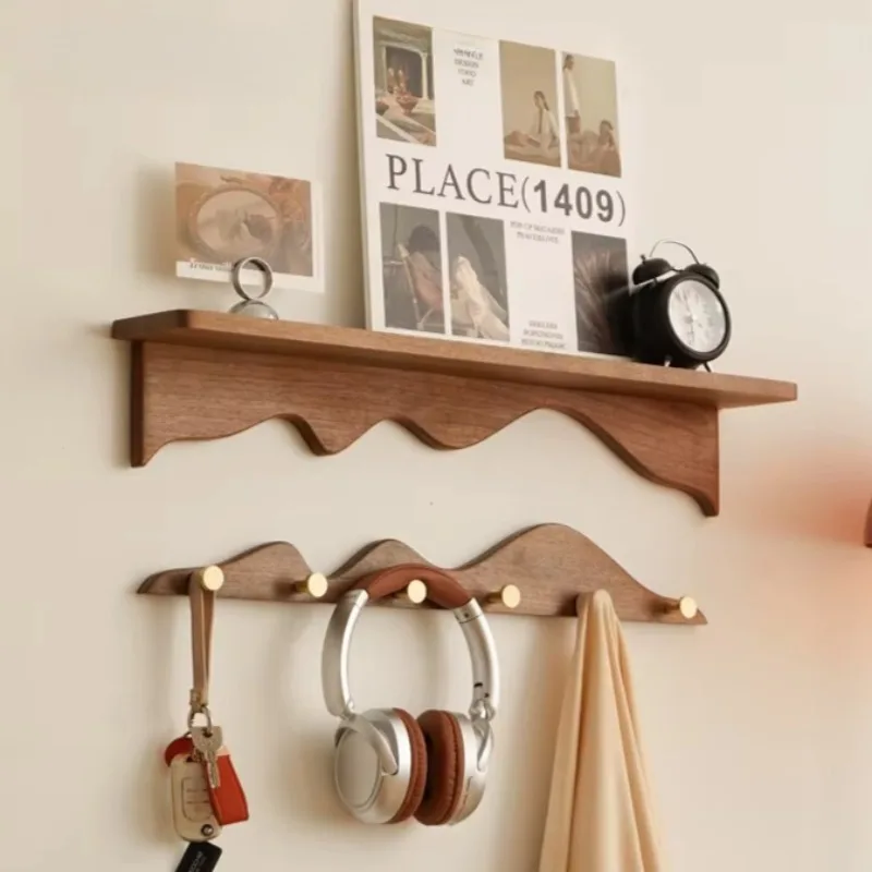 

Solid Wood Wall-Mounted Shelf, Floating Horizontal Storage Rack, Black Walnut Display Stand, No-Drill Storage Organizer