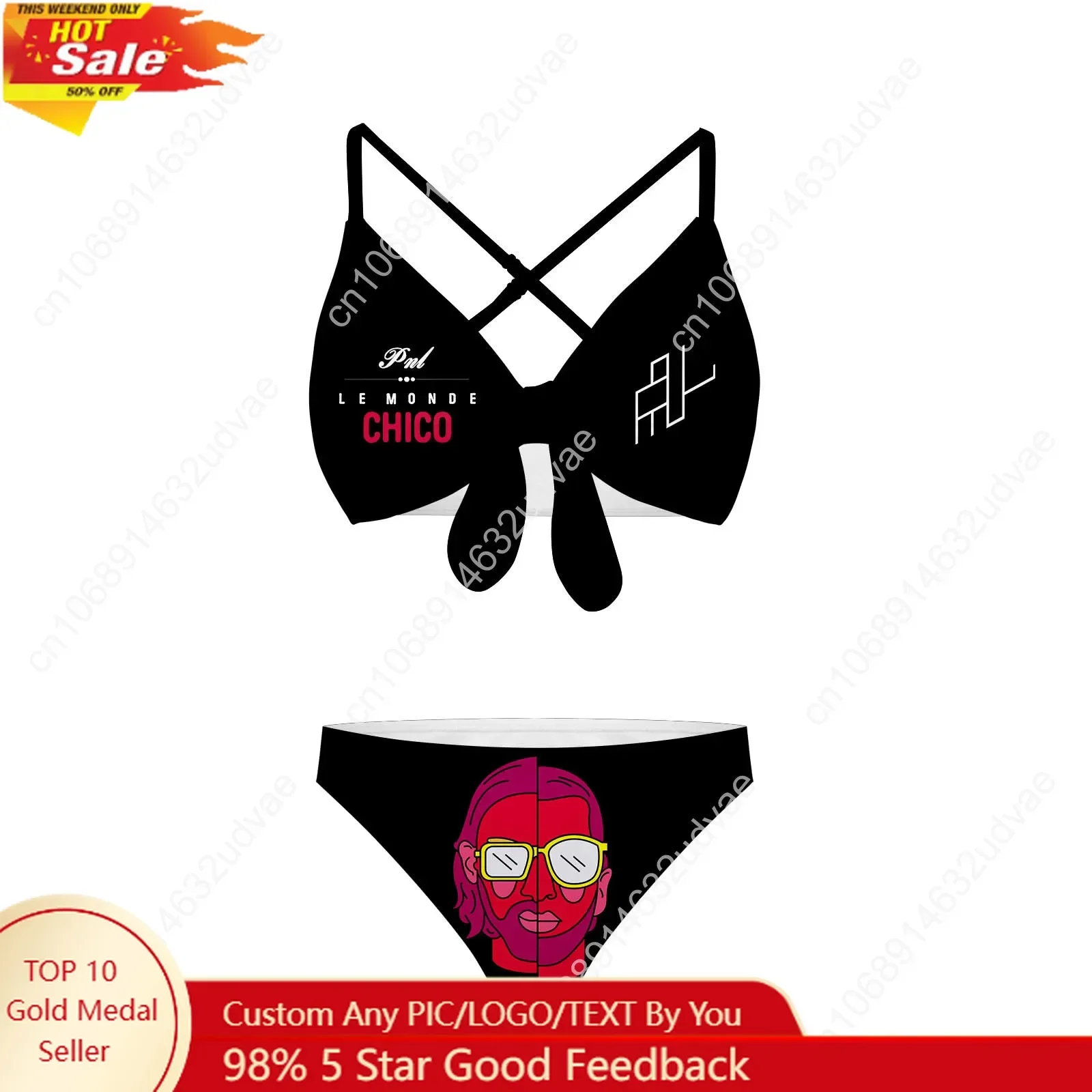 Le Monde Chico Bathing Suits PNL Album French Rapper Cross Strap Suspenders Swimsuits Womens Custom Bikini Customized Beachwear
