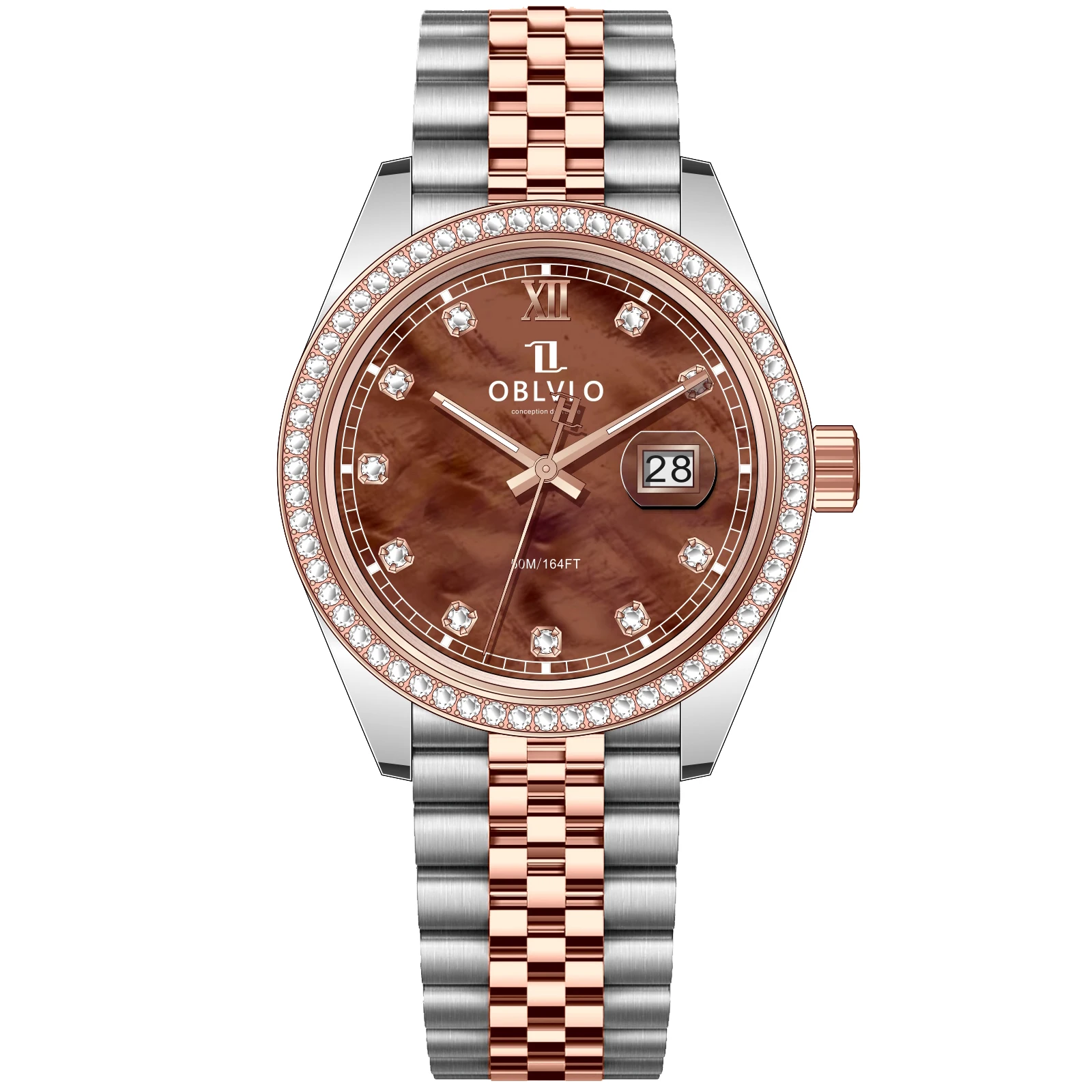 

OBLVLO Men Quartz Watch 39mm Luxury Wristwatch MOP Dial 5ATM Waterproof Sapphire Mirror Luminous Ronda 505