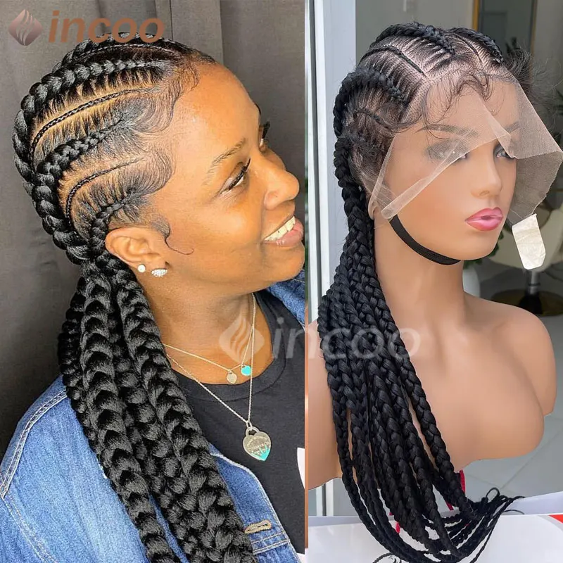 

36'' Synthetic Jumbo Braided Wigs Twist Lace Front Wig Full Lace Frontal Cornrow Braided Wigs Afro Black Women Dutch Braided Wig