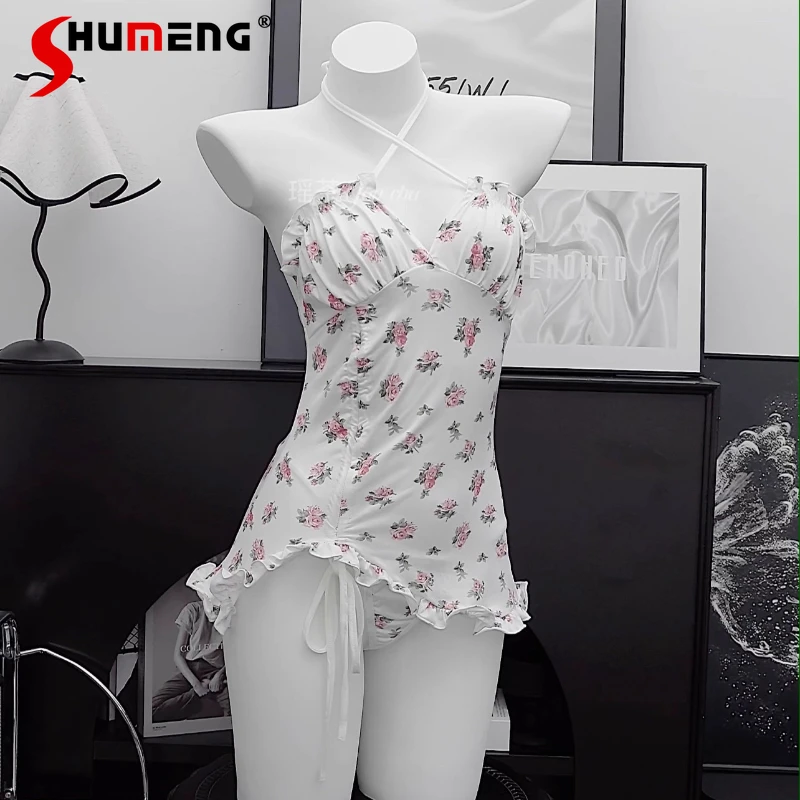 

Summer Sweet Cute Sexy Suspender Sleepshirts Women's Floral Pure Desire Style Nightgowns Set Female Japanese Nightdress
