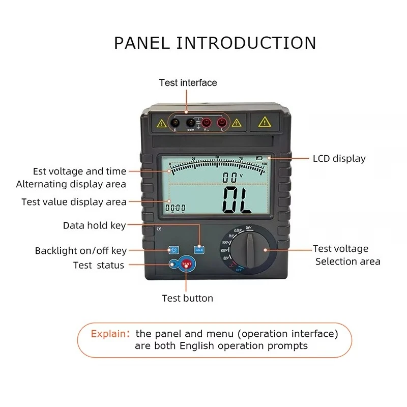 High Performance Insulation Resistance Multifunctional Digital Meter Automatic Discharge AC/DC Voltage LCD Megohmmeter Tester
