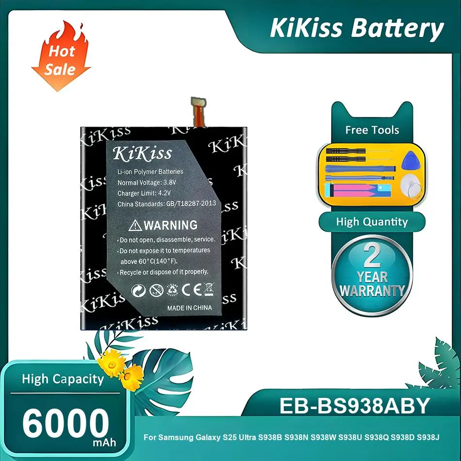 KiKiss Battery For Samsung Galaxy S25 Ultra S938B S938N S938W S938U S938Q S938D S938J SCG32 SM-S9380,EB-BS938ABY,6000mAh