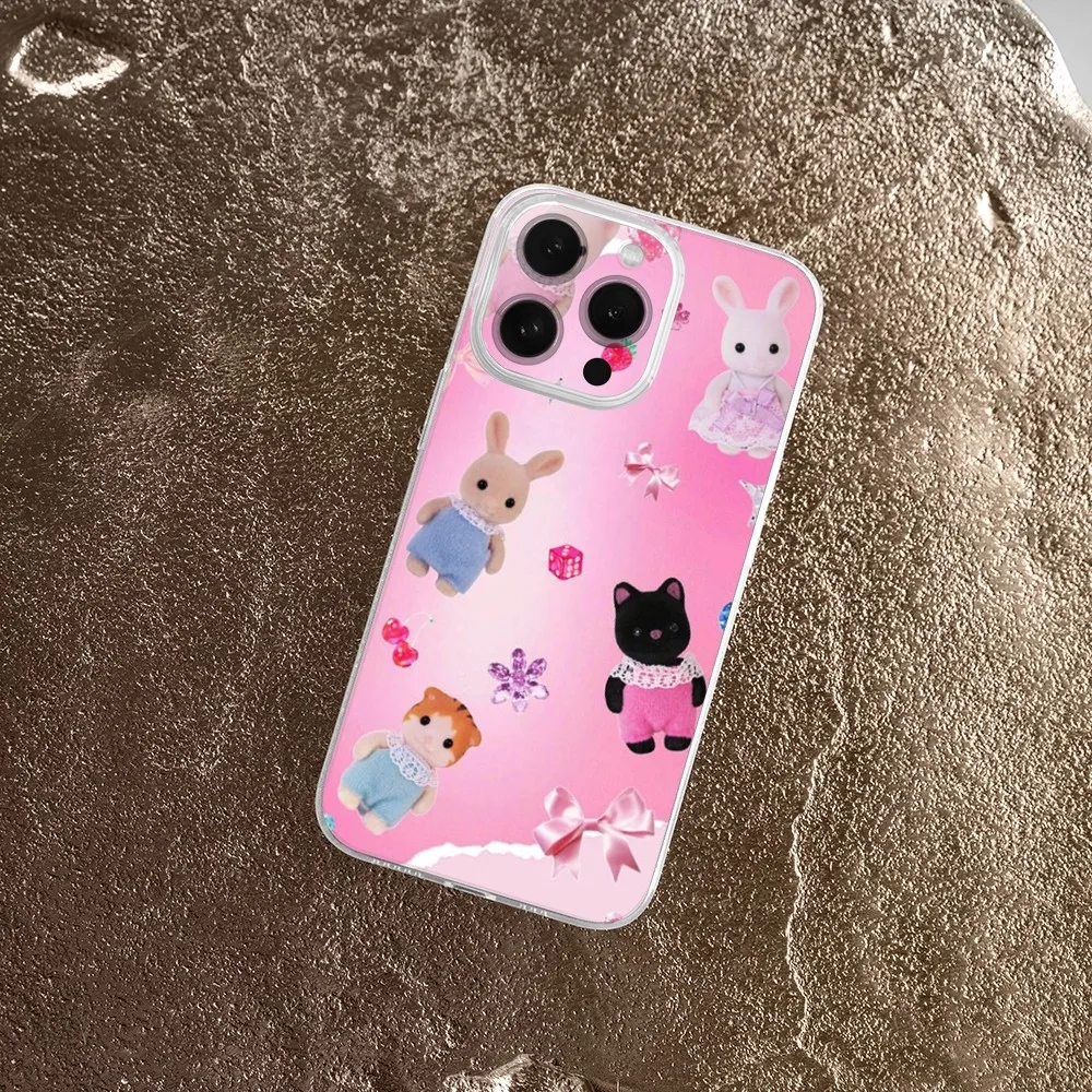 Sylvanian pink girl Phone Case  For IPhone 16,15,14,13,11,12 Pro Max Mini X XR XS 7,8 Plus SE Clear Shockproof Soft Cover