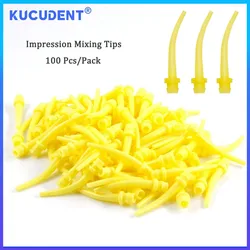 KUCUDENT 100 Pcs Disposable Dental Impression Intraoral Mixing Tips Syringe Yellow Nozzles Dentistry Conveying Mixing Head