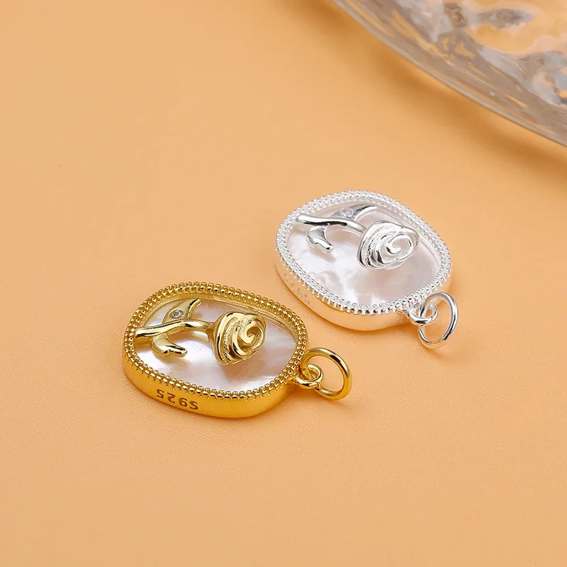 925 Sterling Silver Shell Rose Pendant Bracelet Necklace Pendant Jewelry Accessories