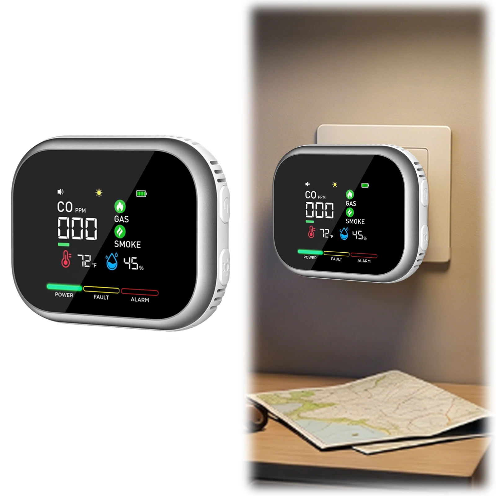 6-in-1 Portable Air Quality Monitor with HD Display Temperature & Humidity Carbon Monoxide Detectors for Home Office Cars Plants
