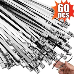 20/60Pcs Stainless Steel Cable Ties Reusable Self-sealing Fastening Rings Cable Tie Multi-Purpose Metal Hardware Cable Organizer