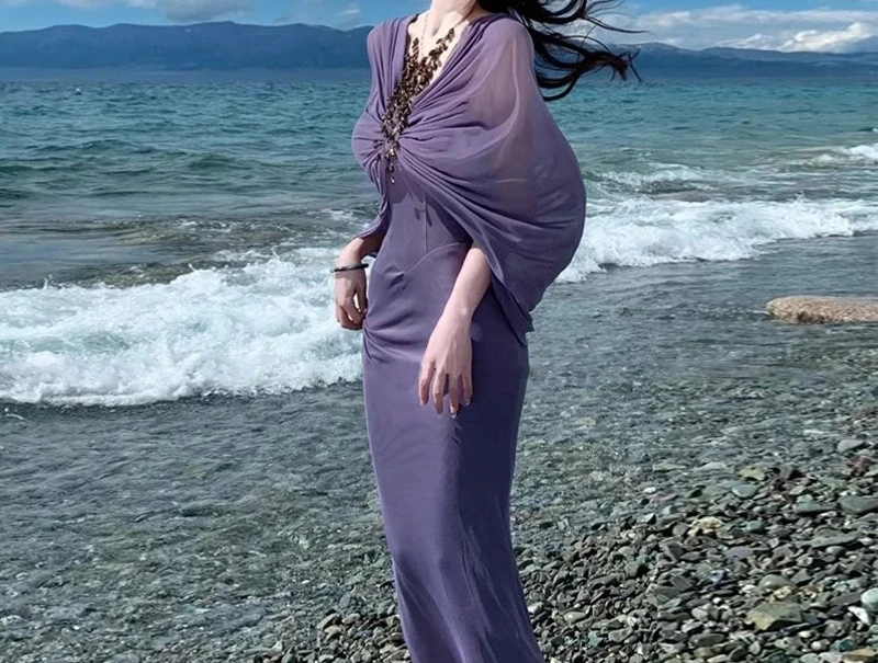 2026 Purple Strapless Dress Women's Fake Two-piece Hip Hugging Dress Sleeveless Strapless Dress