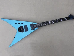 Left Hand 6 Strings Blue V Electric Guitar with Tremolo Bar,Rosewood Fretboard.Can be Customized