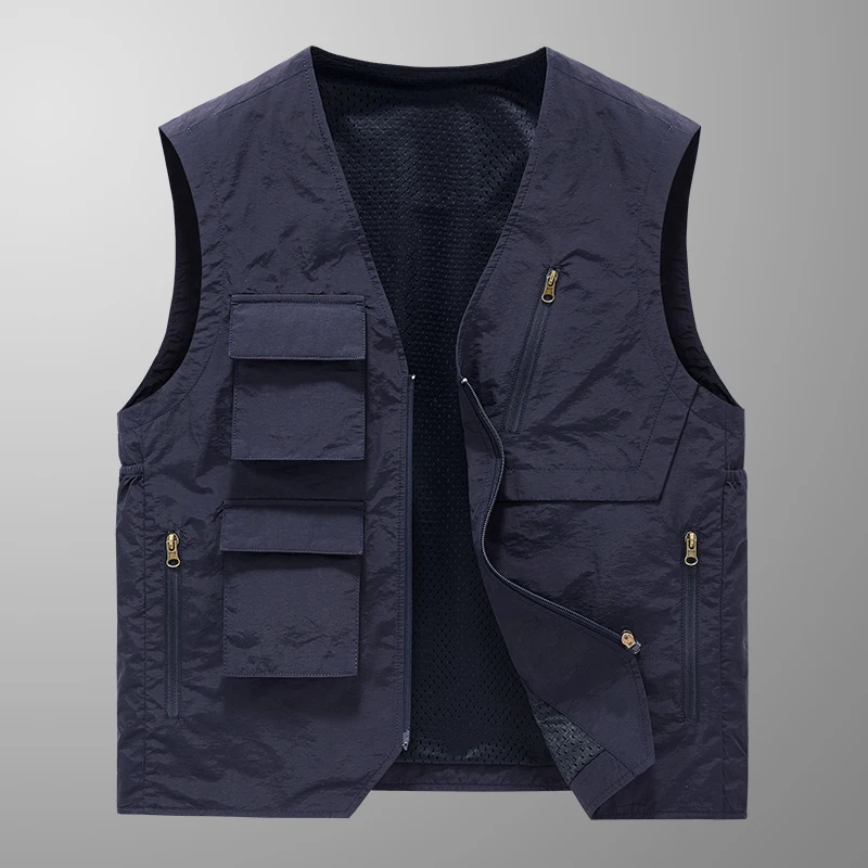 

Summer Men's Vest 2024 New Solid Color Loose and Breathable Outdoor Photography Fishing V-neck Coat Men's Sleeveless Jacket