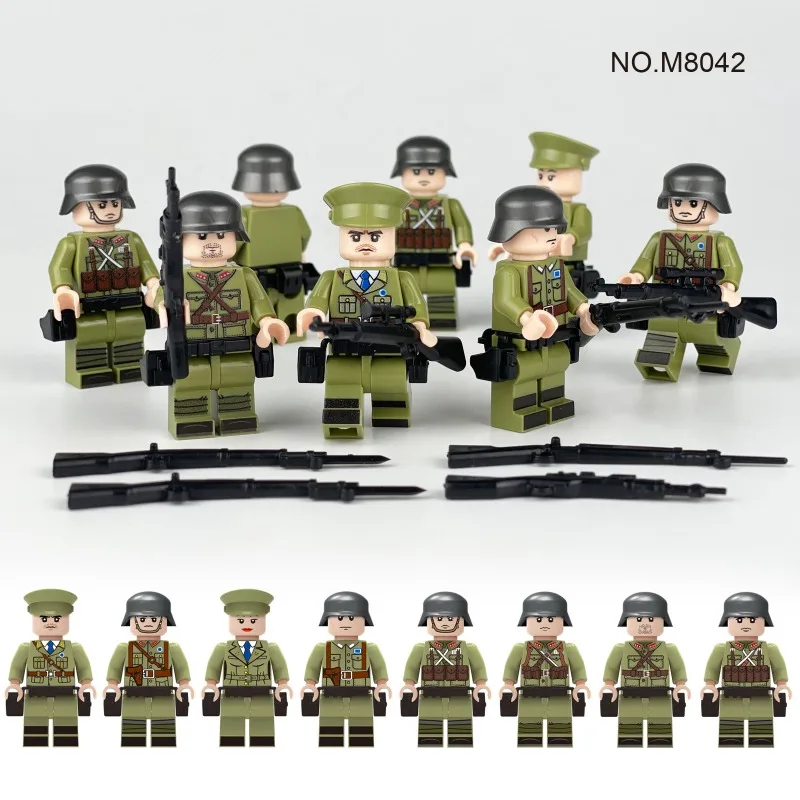 M8042 military series officers, soldiers, soldiers, building blocks, dolls, weapons pieces, gun boxes, model boys\' toys.