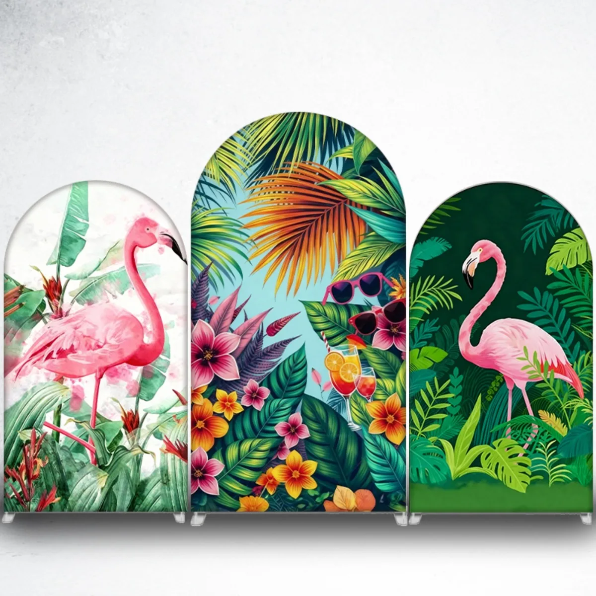 

Mocsicka Tropical Flamingo Birthday Arch Cover Backdrop Watercolor Jungle Leaf Background Aloha Summer Party Studio Photoshoot