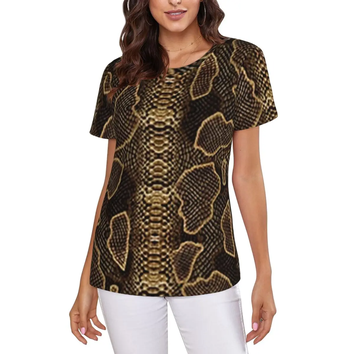 Snake Pattern T-Shirt Women Short Sleeve T Shirts Crew Neck Clothing Cotton Summer Tees Streetwear