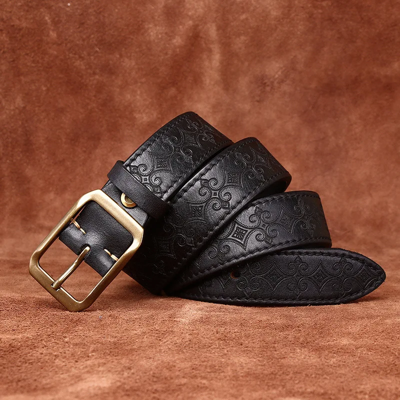 Thickened Extra Thick First Layer Cowhide Double-Sided Usable Men's Genuine Leather Belt with Personalized Carving Design