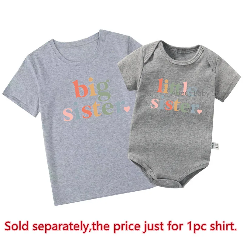 New Big Sister Little Sister Matching Sister Outfits Sibling Shirts Baby Bodysuits Cotton Baby Announcement Sisters Tshirt Gifts