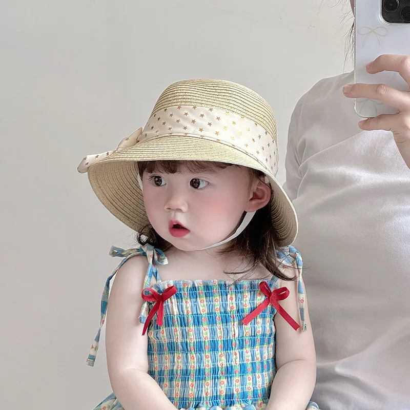 Sommerlicher Strohhut mit süßer Schleife, große Krempe, UV-Schutz, Sonnenhut für Babys, Mädchen, Kinder, Strand, Outdoor, Alltagskleidung – Detail 8