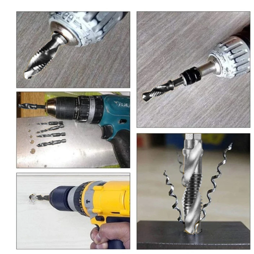 Imagem -03 - Rosca Metric Tap Drill Bits Grupo Hex Shank Parafuso Hss Torneira Composta Ferramenta de Mão m5 m6 m8 M10 12 Pcs