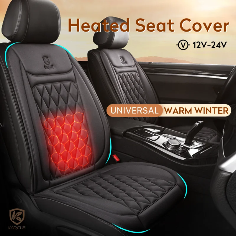 Karcle 12V-24V Heated Car Seat Cushion Heating Pad Universal Automobile Cover Car Seat Heater Protector For Winter