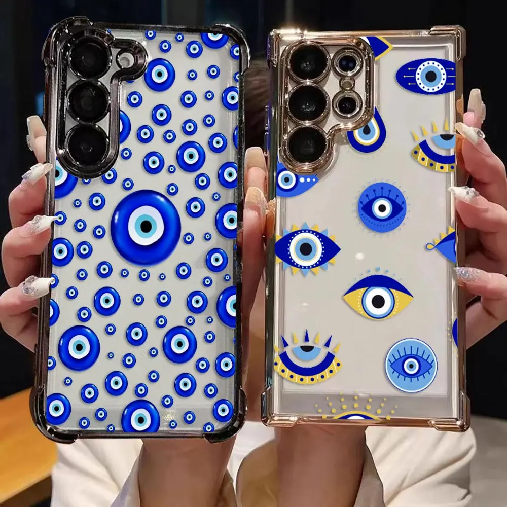 Transparent Plating Phone Case For Samsung S26 S25 S24 S23 S22 S21 S20 FE NOTE 20 PLUS ULTRA Shell Cover Lucky Eye Blue Evil Eye