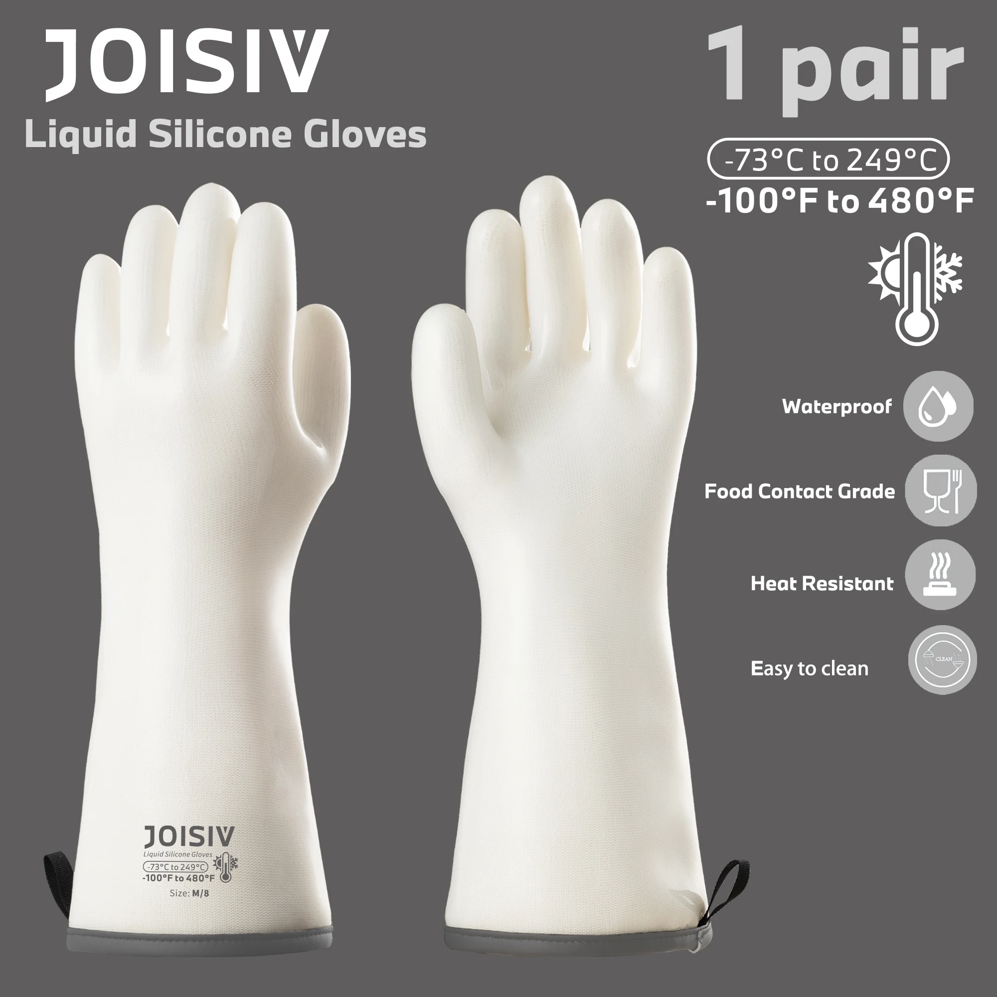 Guantes de silicona blancos, resistentes a la grasa, fáciles de limpiar, perfectos para asar, hornear, cocinar, soporta-100 °F a 480 °F, 1 par