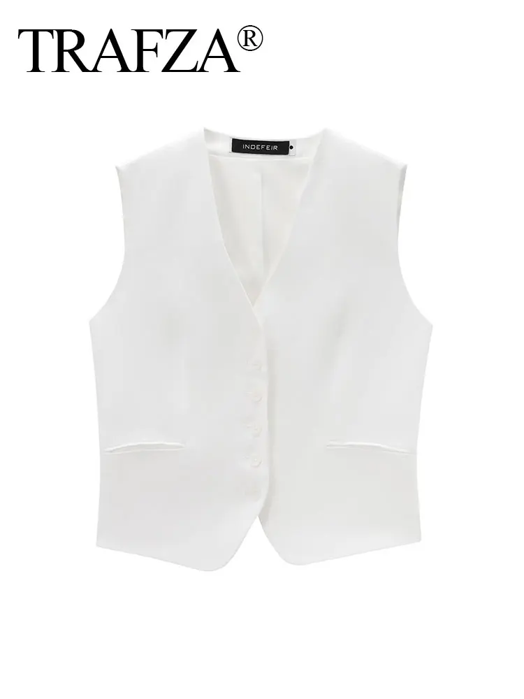 

TRAFZA 2024 Summer Vest For Women Fashion Solid Sheath Single Breasted Short Tops Female Chic Vintage Women's Waistcoat Top