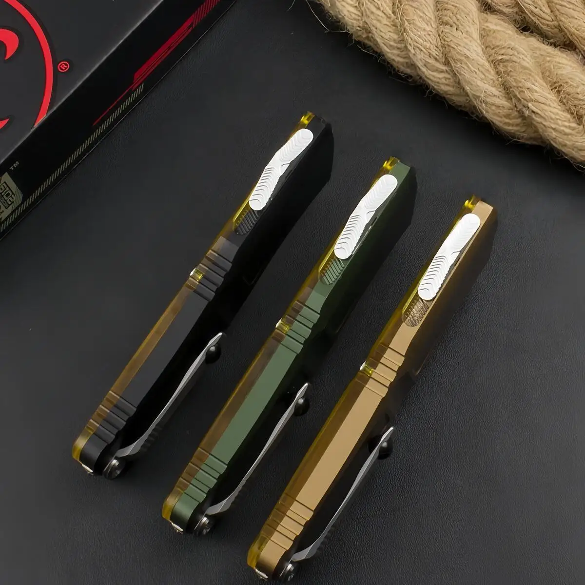 Microtech Fighting Dragon - سبائك الألومنيوم + أداة EDC بمقبض شفاف من PEI #3