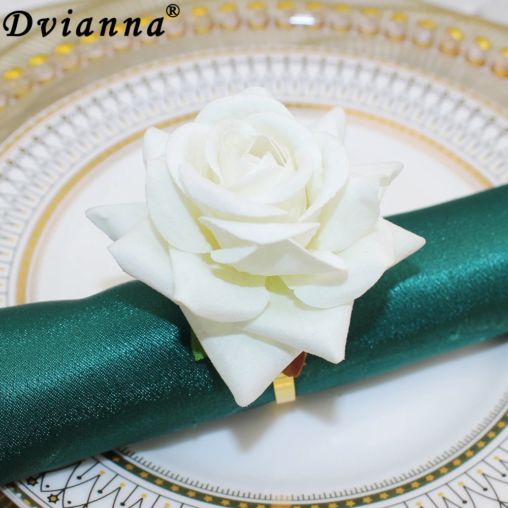 8Pcs White Rose Napkin Rings Floral Napkin Holder Ring Table Decoration for Wedding Birthday Christmas Valentine's Day HWW01