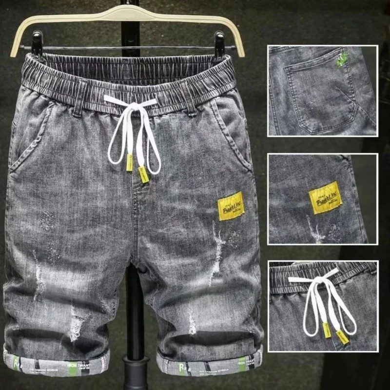 Pantalones vaqueros cortos rectos para hombre tendencia 2024 Y2k pantalones cortos vaqueros finos para hombre ancho grosero moda coreana holgado