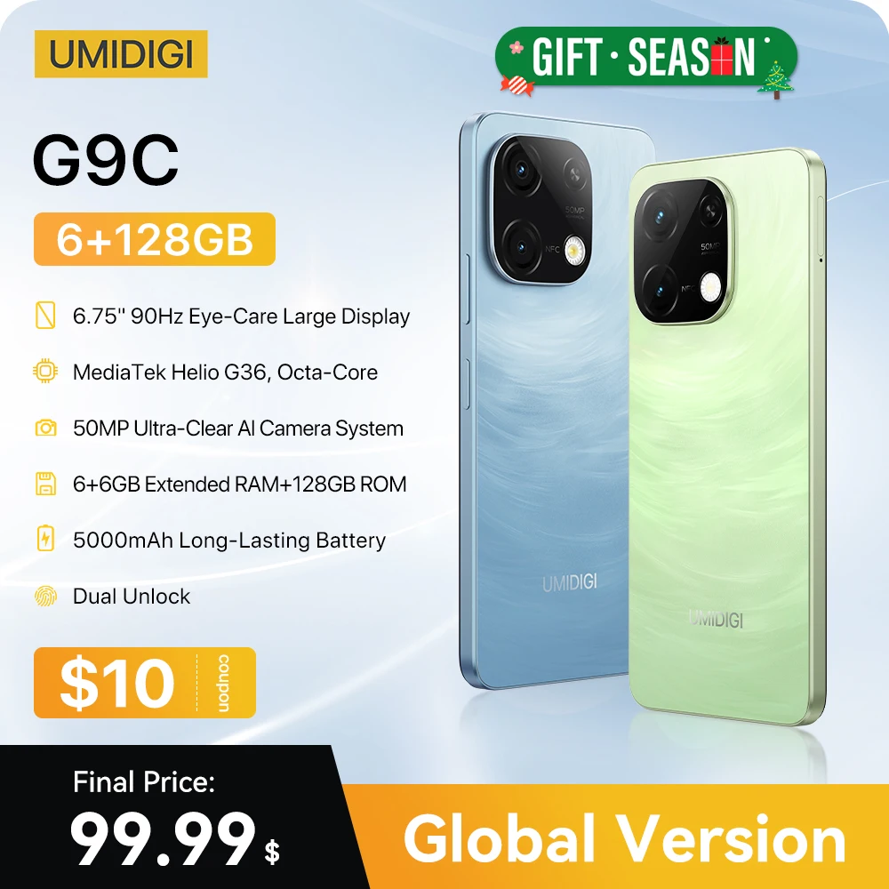 [World Premiere] UMIDIGI G9C MTK Helio Android 14 Smartphone 6+6GB 128GB 6.75” HD+ Display 50MP Camera NFC 5000mAh Cellphone