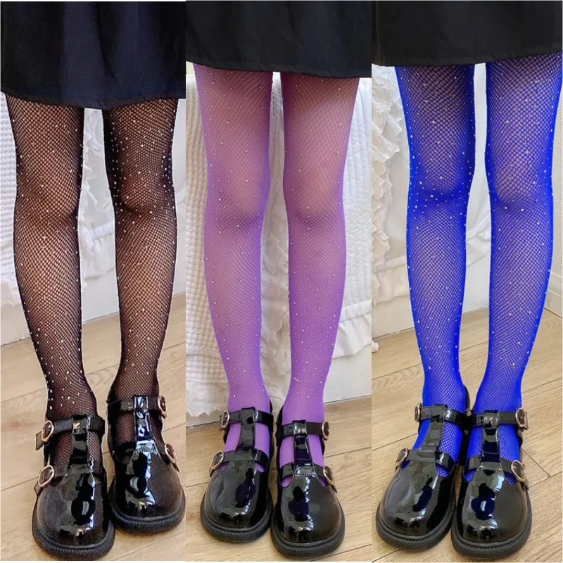 1-13years Children Rhineston Leggings Ballet Tights for Girls Fashion Kids Sequin Mesh Fishnet Fish Net Pantyhose Baby Stockings