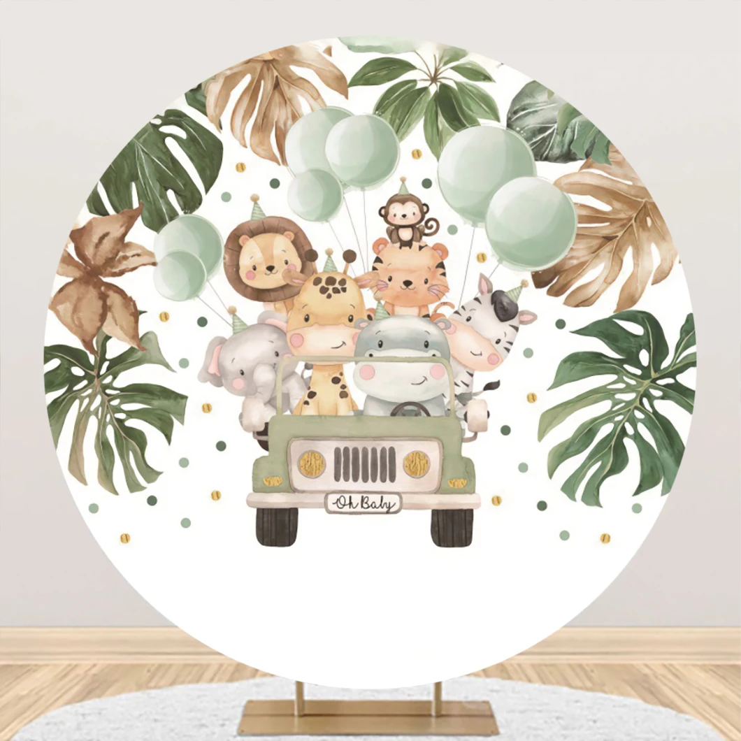 Jungle Safari Wild One Round Backdrop Cover Jungle Animals Baby Shower Birthday Party Circle Photography Background Photo Props