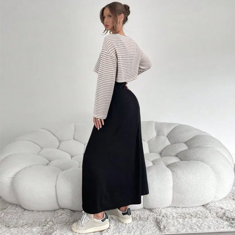 Gestreepte tops met lange mouwen Tweedelige outfits Nieuw in bijpassende sets 2-delige set voor dames Effen kleur Spaghettibandjes Temperament