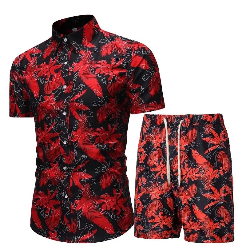 Summer Men's Casual Sets Fashion Print Hawaiian Short Sleeve Set Beach Wear Shirts+Shorts Men Thin Slim Fit Mens Clothing 2025