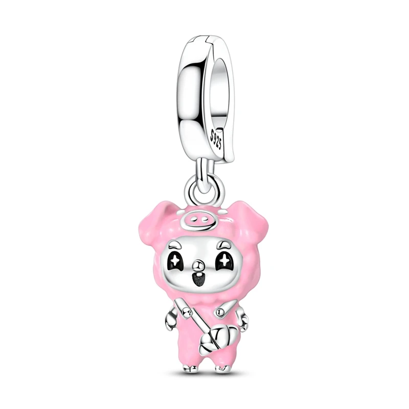 

Fit DIY Original 925 Sterling Silver Piglet Doll Charms Beads Sparkling CZ Zircon Dangle For Women Girls Birthday Jewelry Gifts