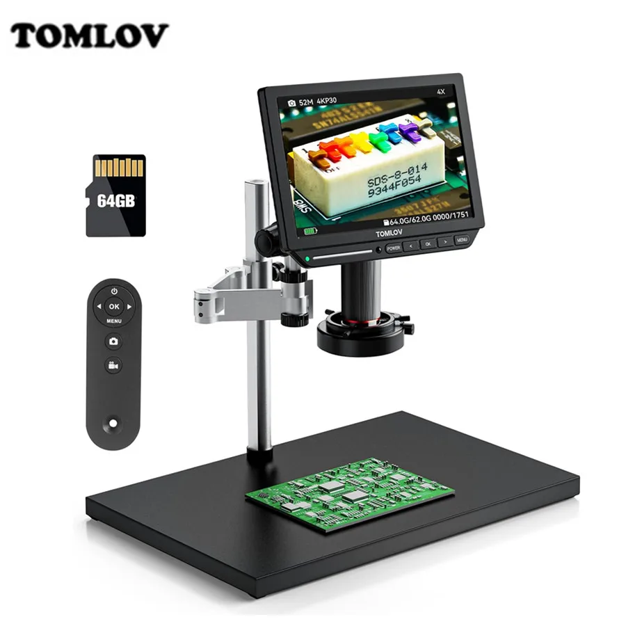 TOMLOV TM4K Digital Microscope For Soldering Flex Arm 2000X HDMI Microscopio Electronics Repair 10.1\