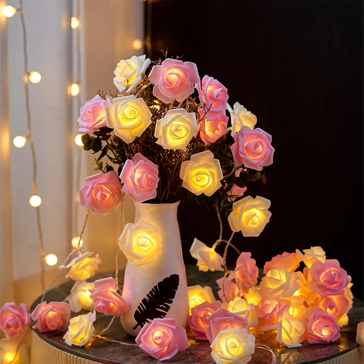 2m 10LED Rose Flowe LED String Lights Garland Wedding Birthday Decor Valentine's Day Gift Christmas Tree Decor for Home Outdoor