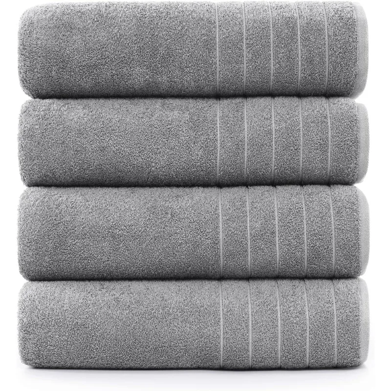 

100% Cotton Bath Towels Set of 4 (30"x60") - Ring Spun Mercerized Cotton Bathroom Towel Sets - Quick Dr