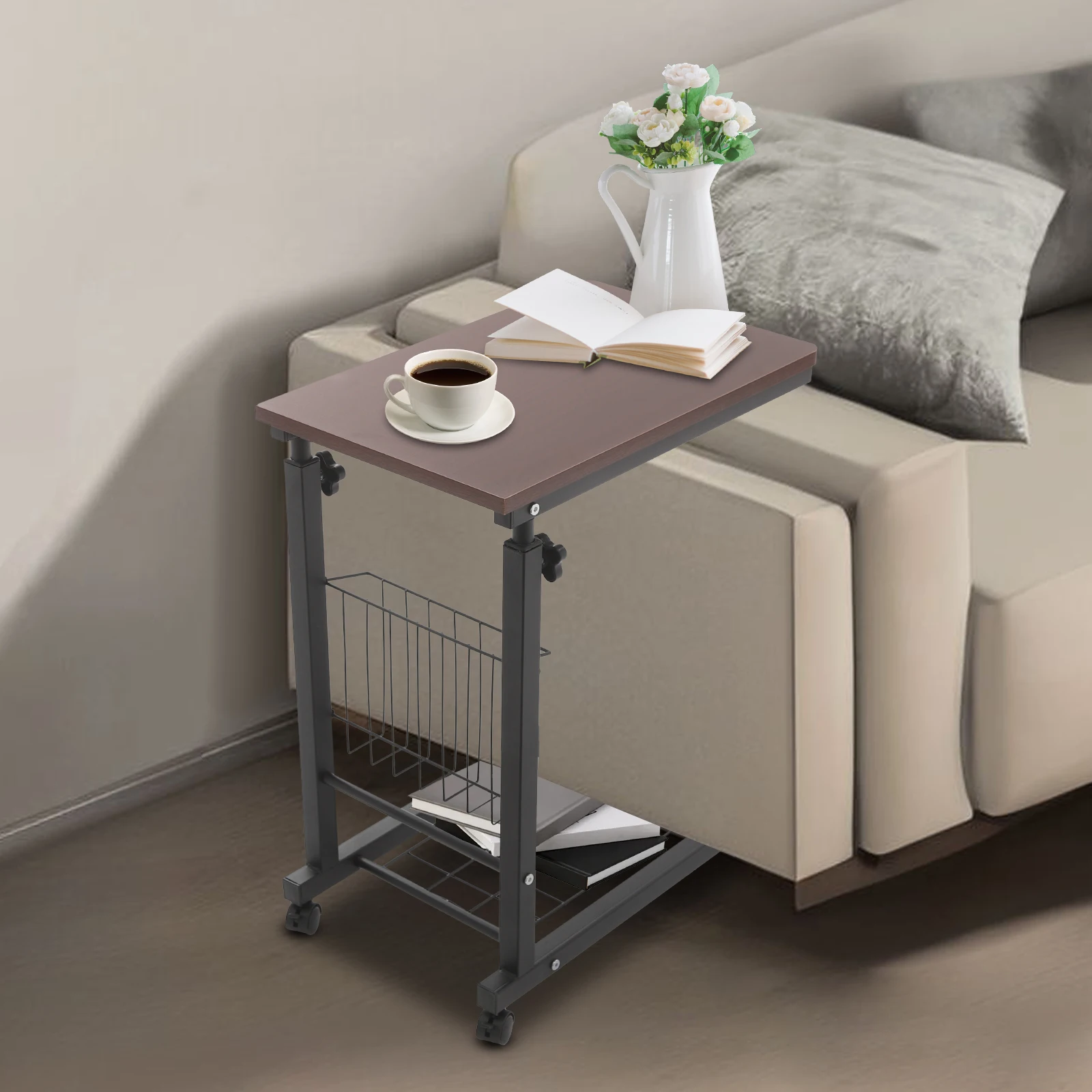 Adjustable Bed Side Table Side Table with Wheels  Mobile Standalone Table image 4