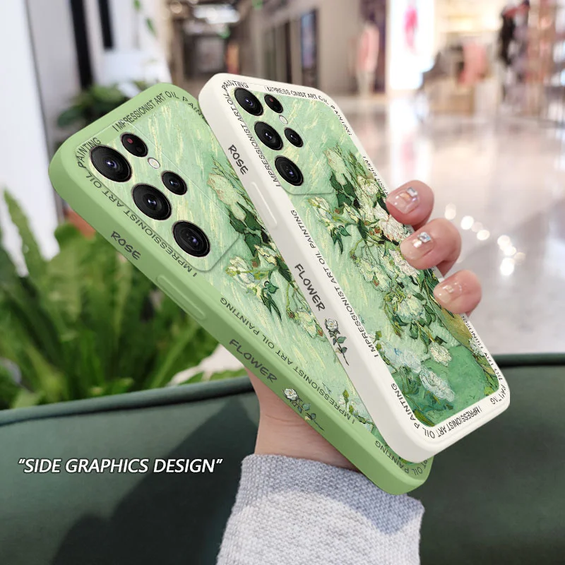 Oil Painting Rose Phone Case For Samsung Galaxy S25 S24 S23 S22 S21 S20 Ultra Plus FE Note 20 ultra 10 9 Plus Cover