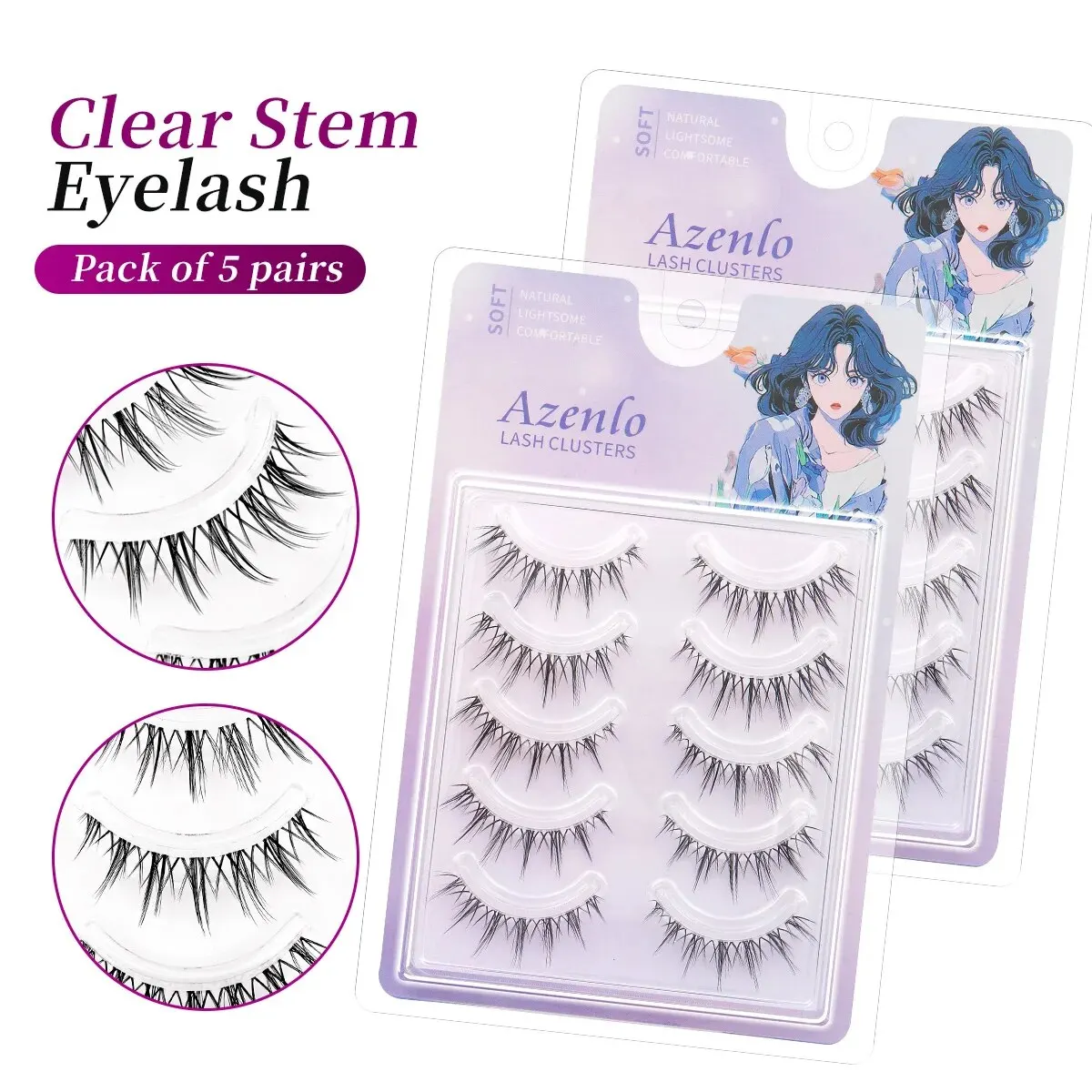 New 5 Pairs False Eyelash 3D Lashes Manga Clear Band Wispy Small Flame Under False Lashes Strip Natural Bottom Eyelashes Korean