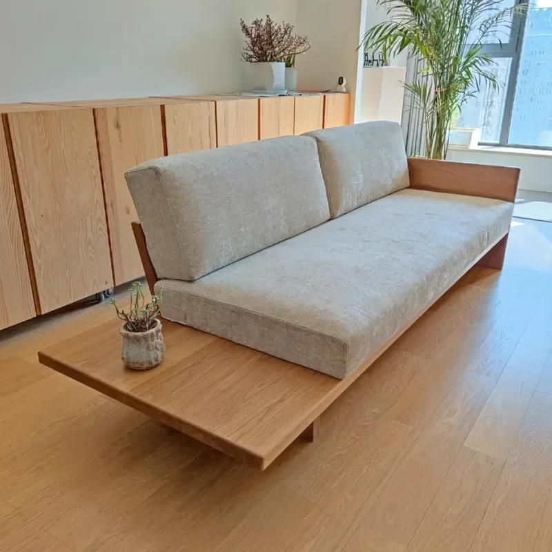 Solid Wood Frame Fabric Sofa Wabi Sabi Style Removable Washable Cover Modern Minimalist 2 3 Seater for Living Room Small