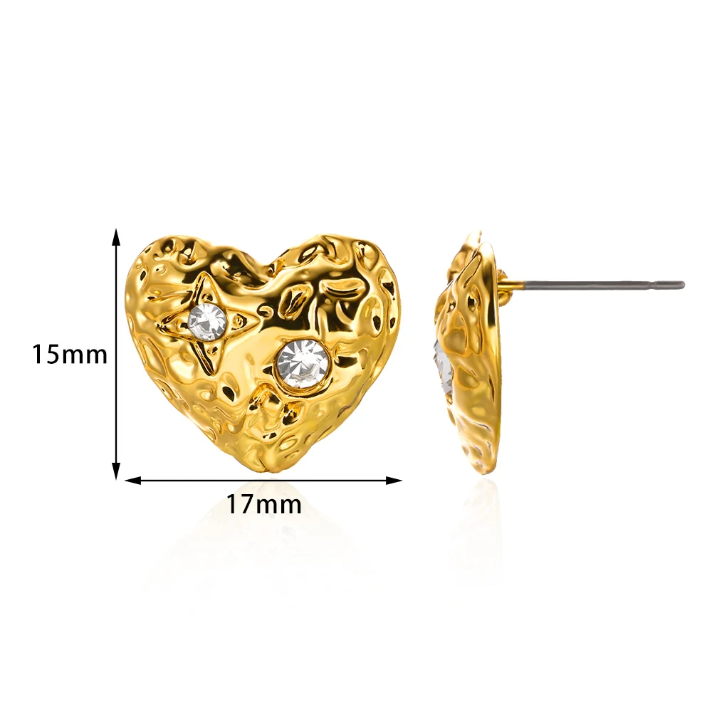 10pcs Fashion Pleated Crystal Heart Stud Earrings For Women Gold Color Geometric Earrings Wedding Party Jewelry Gifts